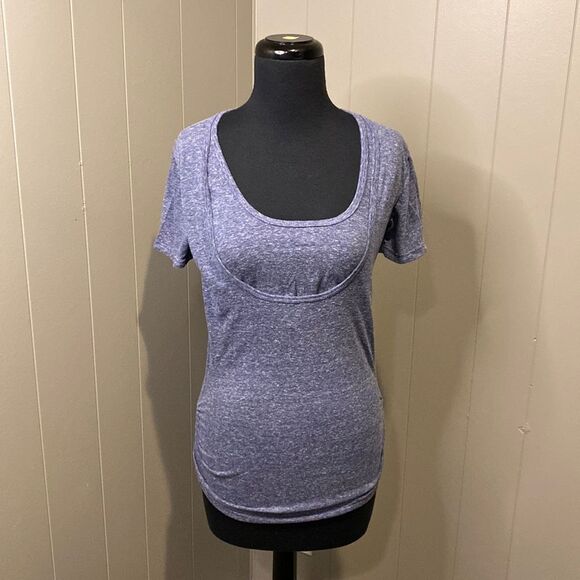 Love Is Infinite Small Ruched Top Double Neckline Blue Maternity - Picture 1 of 6